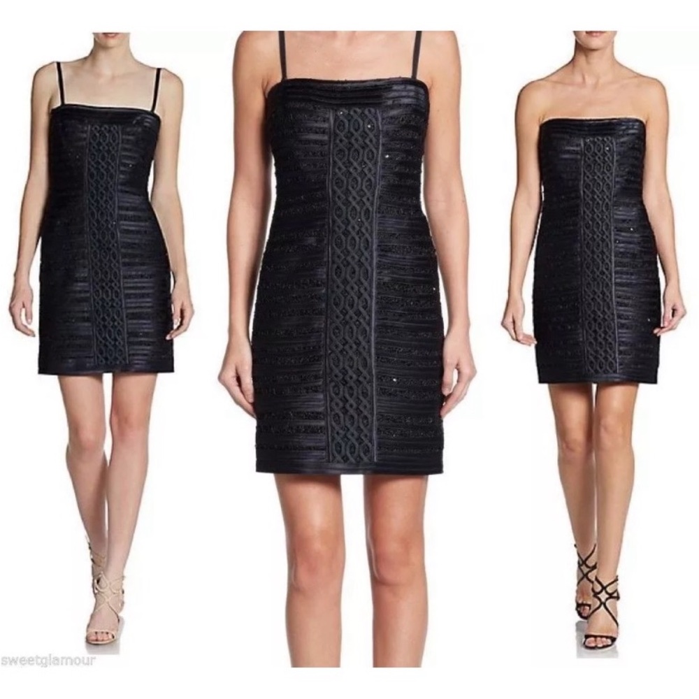 New BCBG MaxAzria Moore silk lace cocktail black strapples dress w/boned corset